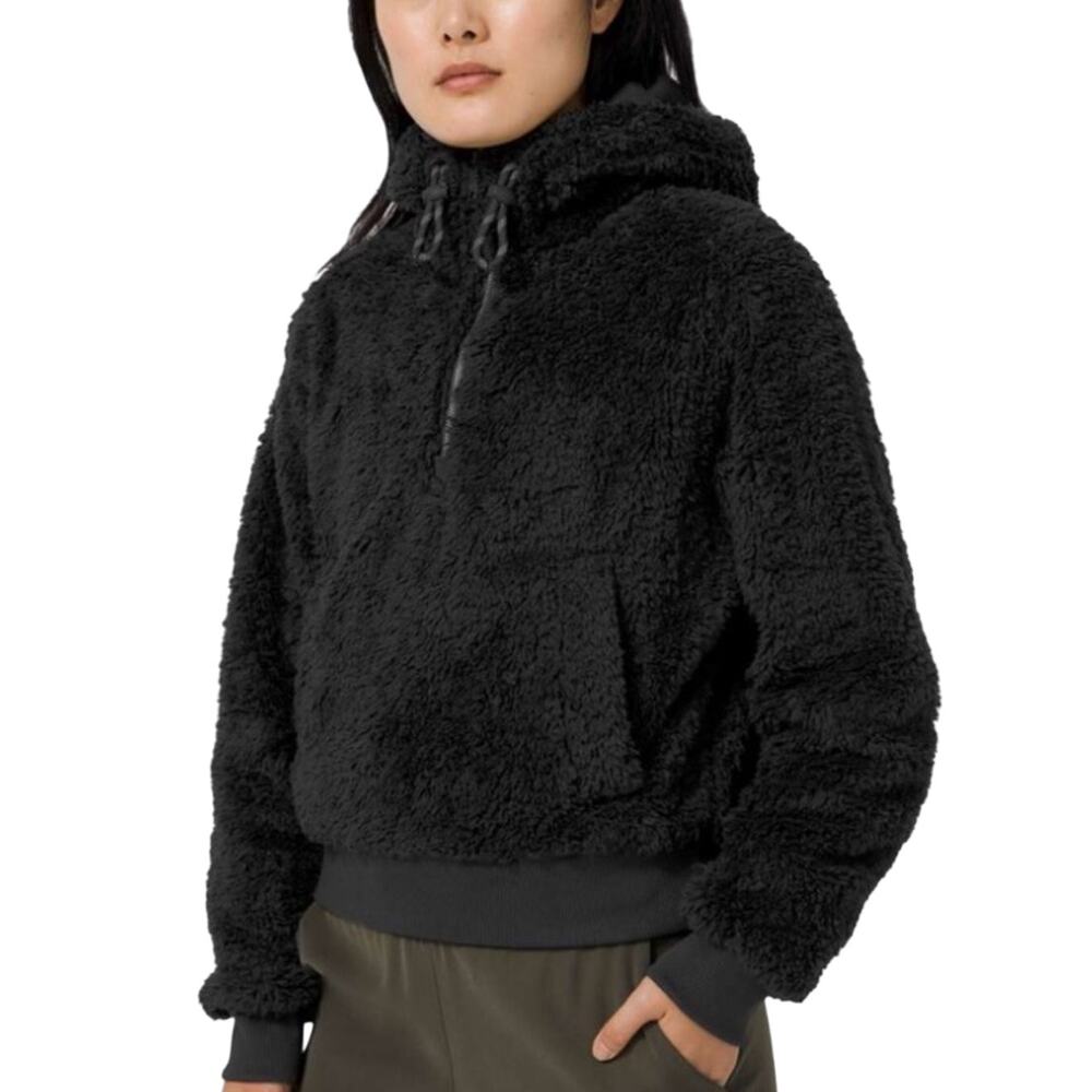 Lululemon Oh So Sherpa Half Zip black hood pocket size 8
